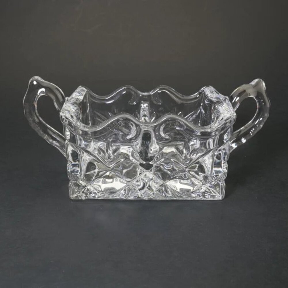 New in Box Clear Crystal Sugar Packet Holder with Dual Handles